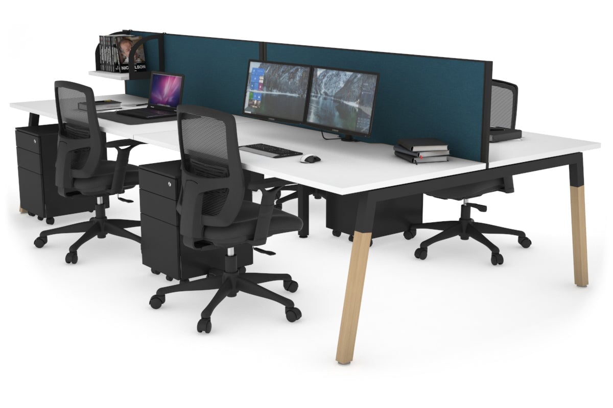 Quadro A Leg 4 Person Office Workstations - Wood Leg Cross Beam [1200L x 800W with Cable Scallop] Jasonl black leg white deep blue (500H x 1200W)