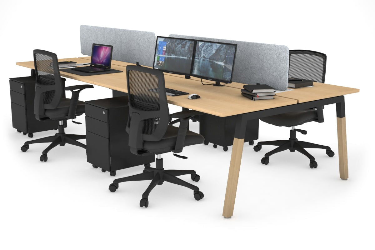 Quadro A Leg 4 Person Office Workstations - Wood Leg Cross Beam [1400L x 700W] Jasonl black leg maple light grey echo panel (400H x 1200W)