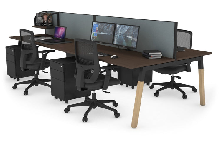 Quadro A Leg 4 Person Office Workstations - Wood Leg Cross Beam [1400L x 700W] Jasonl black leg wenge cool grey (500H x 1400W)