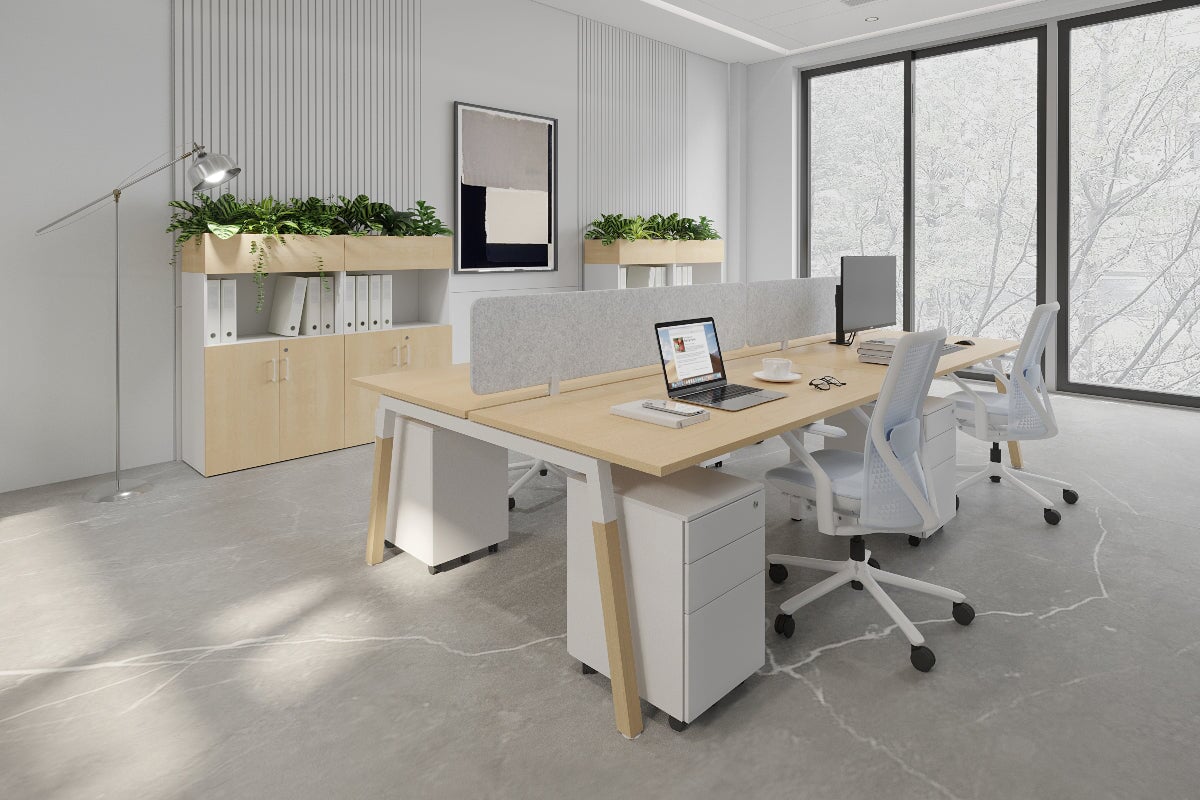 Quadro A Leg 4 Person Office Workstations - Wood Leg Cross Beam [1400L x 700W] Jasonl 