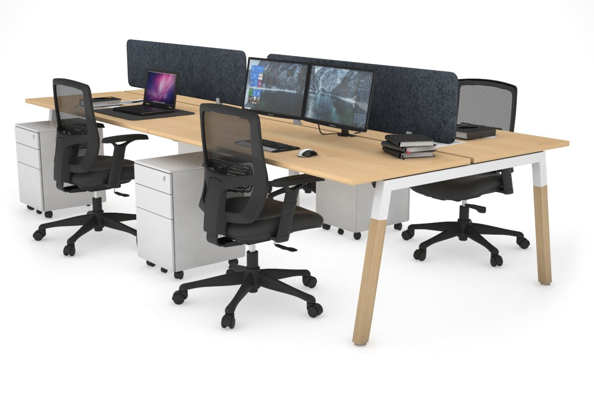 Quadro A Leg 4 Person Office Workstations - Wood Leg Cross Beam [1400L x 700W] Jasonl white leg maple dark grey echo panel (400H x 1200W)