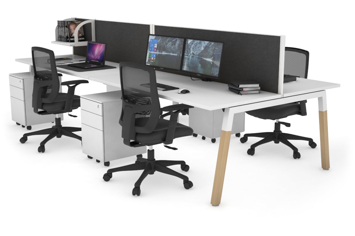 Quadro A Leg 4 Person Office Workstations - Wood Leg Cross Beam [1400L x 700W] Jasonl white leg white moody charcoal (500H x 1400W)