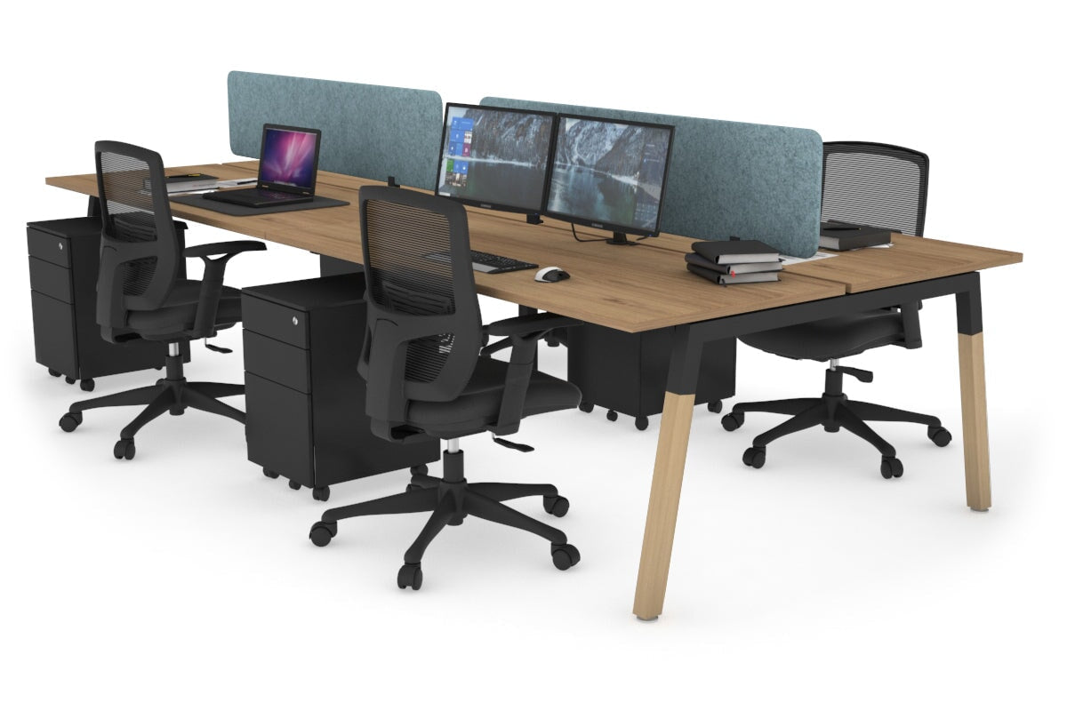 Quadro A Leg 4 Person Office Workstations - Wood Leg Cross Beam [1400L x 700W] Jasonl black leg salvage oak blue echo panel (400H x 1200W)