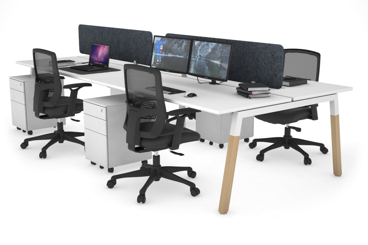 Quadro A Leg 4 Person Office Workstations - Wood Leg Cross Beam [1400L x 700W] Jasonl white leg white dark grey echo panel (400H x 1200W)
