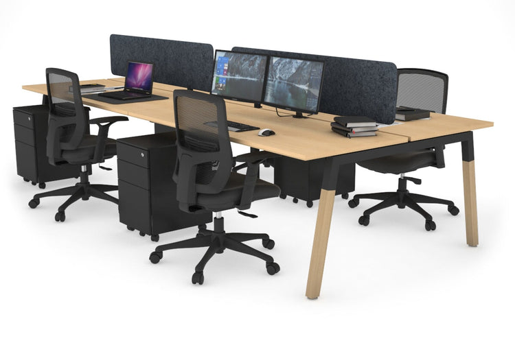 Quadro A Leg 4 Person Office Workstations - Wood Leg Cross Beam [1400L x 700W] Jasonl black leg maple dark grey echo panel (400H x 1200W)