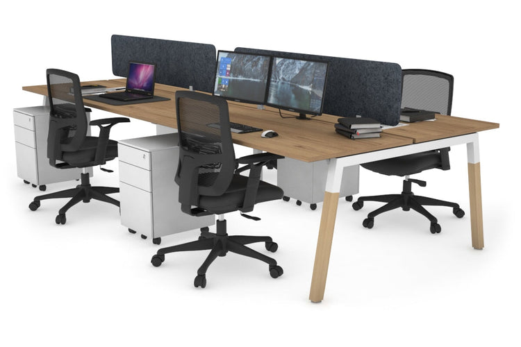 Quadro A Leg 4 Person Office Workstations - Wood Leg Cross Beam [1400L x 700W] Jasonl white leg salvage oak dark grey echo panel (400H x 1200W)