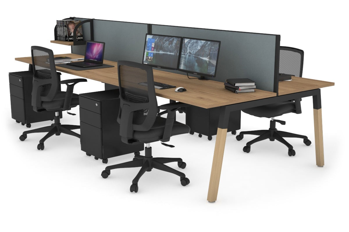 Quadro A Leg 4 Person Office Workstations - Wood Leg Cross Beam [1400L x 700W] Jasonl black leg salvage oak cool grey (500H x 1400W)