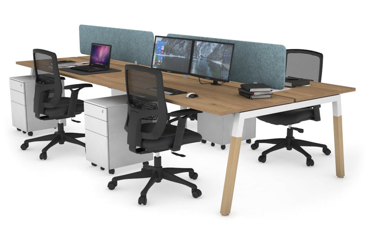 Quadro A Leg 4 Person Office Workstations - Wood Leg Cross Beam [1400L x 700W] Jasonl white leg salvage oak blue echo panel (400H x 1200W)