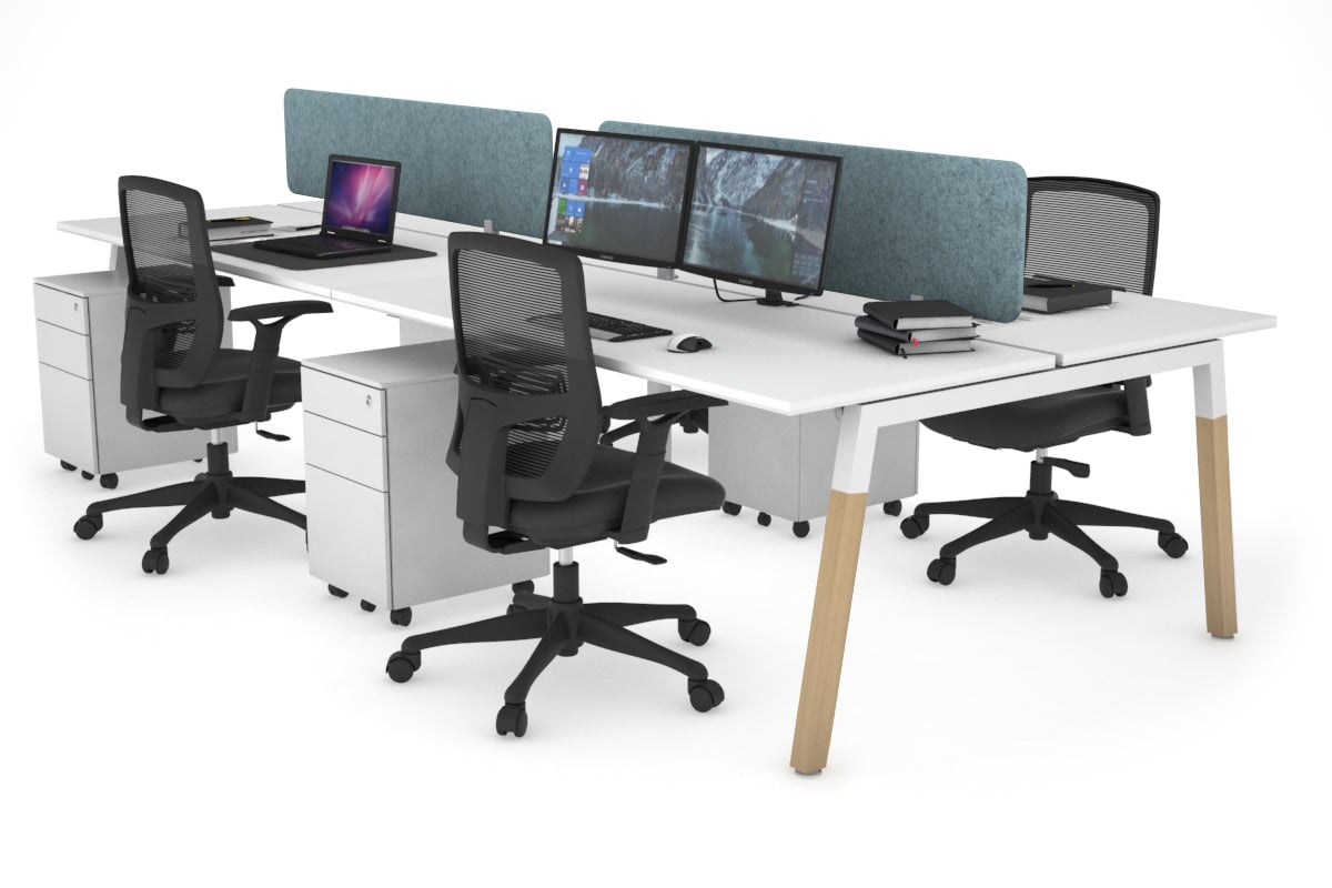 Quadro A Leg 4 Person Office Workstations - Wood Leg Cross Beam [1400L x 700W] Jasonl white leg white blue echo panel (400H x 1200W)