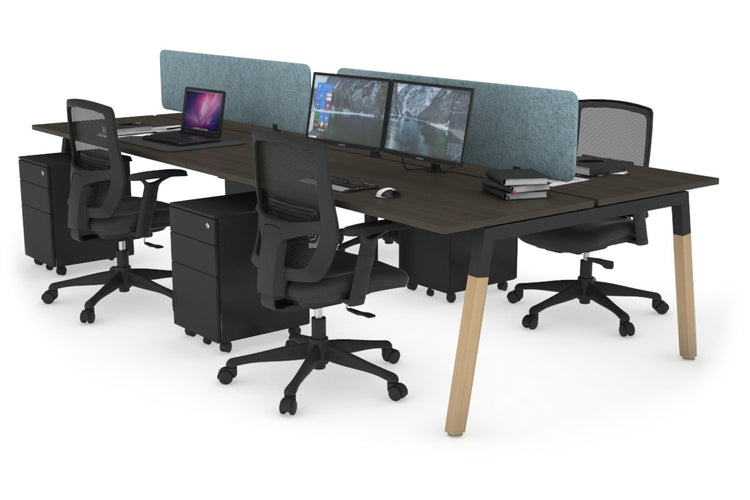 Quadro A Leg 4 Person Office Workstations - Wood Leg Cross Beam [1400L x 700W] Jasonl black leg dark oak blue echo panel (400H x 1200W)
