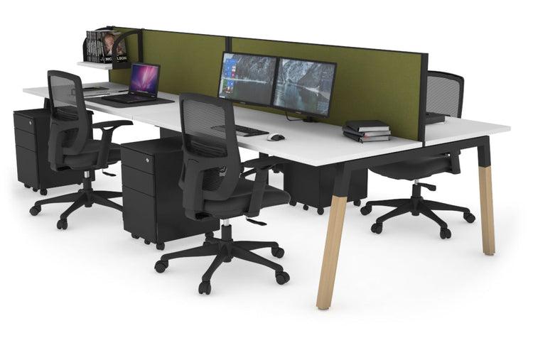 Quadro A Leg 4 Person Office Workstations - Wood Leg Cross Beam [1400L x 700W] Jasonl black leg white green moss (500H x 1400W)