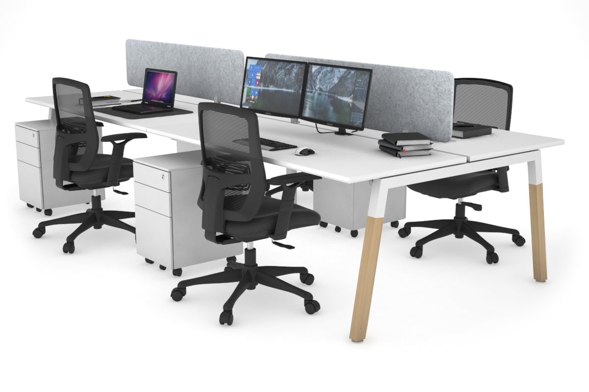 Quadro A Leg 4 Person Office Workstations - Wood Leg Cross Beam [1400L x 700W] Jasonl white leg white light grey echo panel (400H x 1200W)