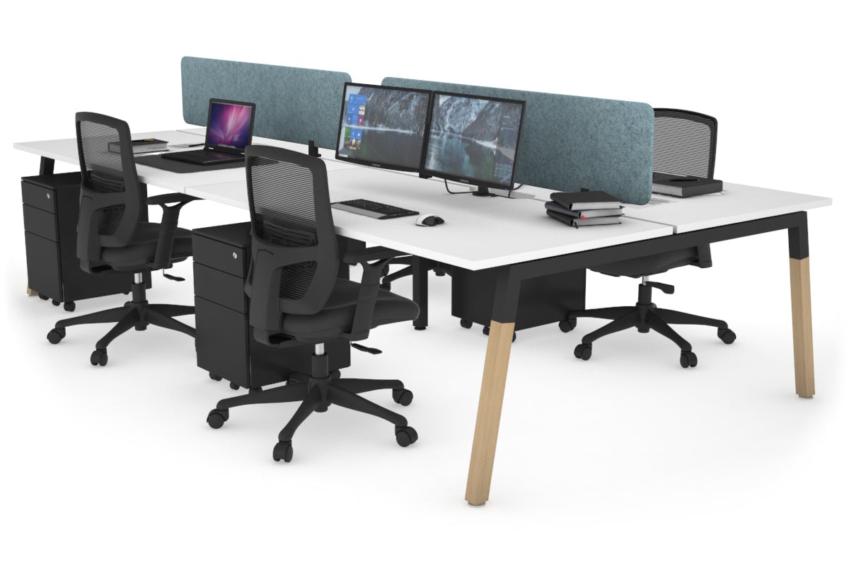 Quadro A Leg 4 Person Office Workstations - Wood Leg Cross Beam [1400L x 800W with Cable Scallop] Jasonl black leg white blue echo panel (400H x 1200W)