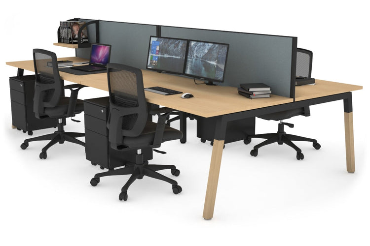 Quadro A Leg 4 Person Office Workstations - Wood Leg Cross Beam [1400L x 800W with Cable Scallop] Jasonl black leg maple cool grey (500H x 1400W)