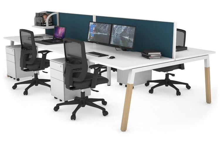 Quadro A Leg 4 Person Office Workstations - Wood Leg Cross Beam [1400L x 800W with Cable Scallop] Jasonl white leg white deep blue (500H x 1400W)