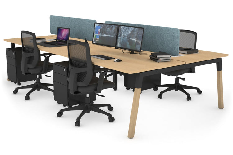 Quadro A Leg 4 Person Office Workstations - Wood Leg Cross Beam [1400L x 800W with Cable Scallop] Jasonl black leg maple blue echo panel (400H x 1200W)