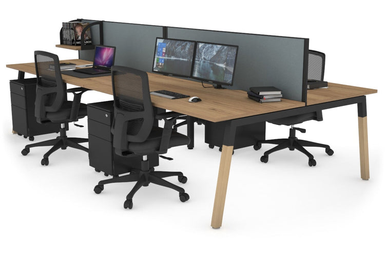 Quadro A Leg 4 Person Office Workstations - Wood Leg Cross Beam [1400L x 800W with Cable Scallop] Jasonl black leg salvage oak cool grey (500H x 1400W)