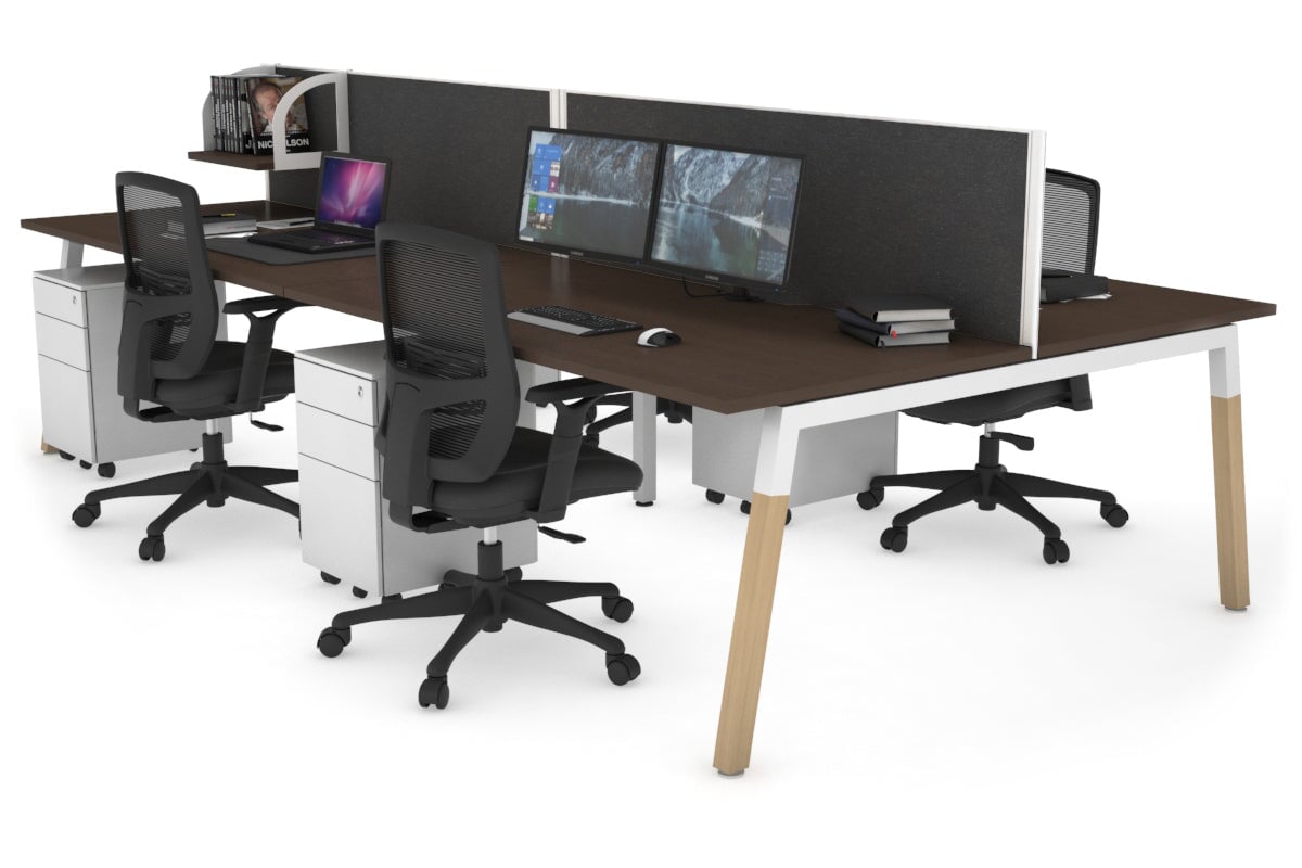 Quadro A Leg 4 Person Office Workstations - Wood Leg Cross Beam [1400L x 800W with Cable Scallop] Jasonl white leg wenge moody charcoal (500H x 1400W)