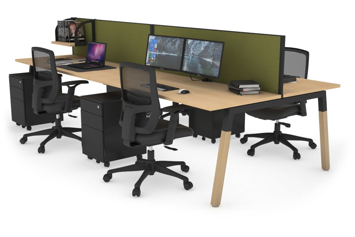 Quadro A Leg 4 Person Office Workstations - Wood Leg Cross Beam [1600L x 700W] Jasonl black leg maple green moss (500H x 1600W)