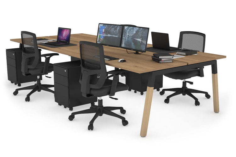 Quadro A Leg 4 Person Office Workstations - Wood Leg Cross Beam [1600L x 700W] Jasonl black leg salvage oak none