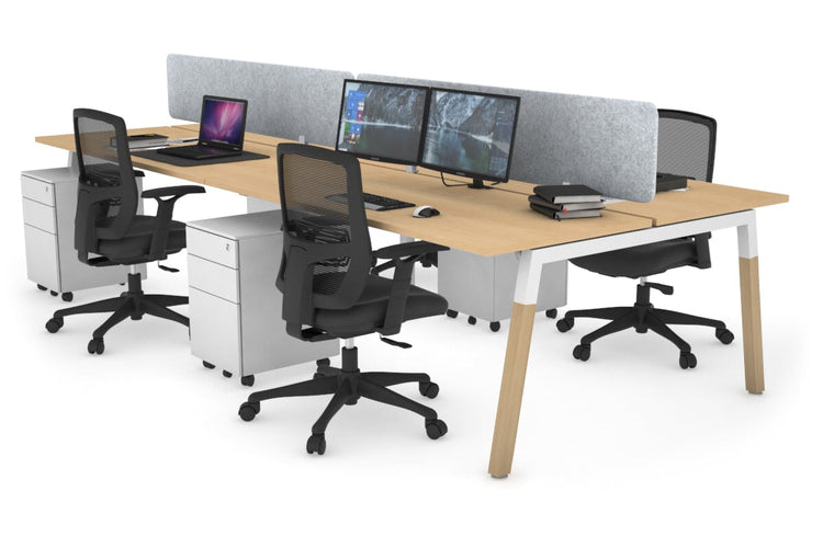 Quadro A Leg 4 Person Office Workstations - Wood Leg Cross Beam [1600L x 700W] Jasonl white leg maple light grey echo panel (400H x 1600W)