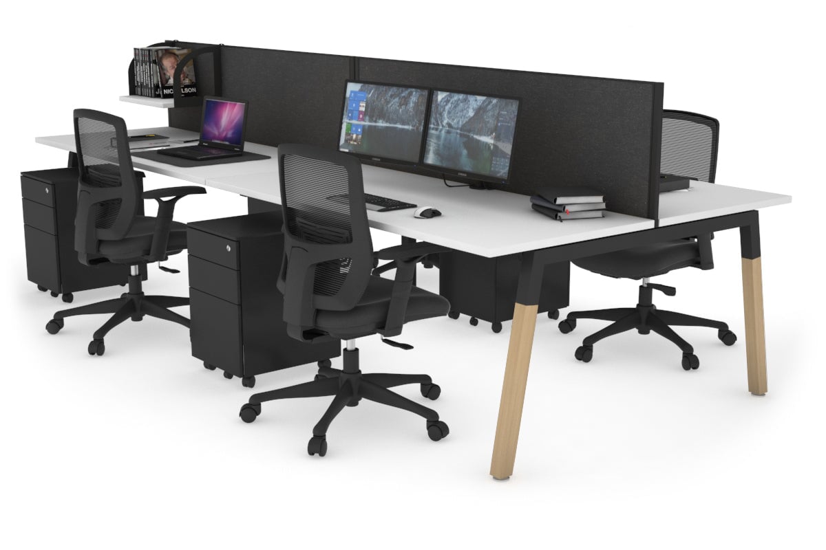 Quadro A Leg 4 Person Office Workstations - Wood Leg Cross Beam [1600L x 700W] Jasonl black leg white moody charcoal (500H x 1600W)