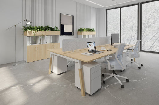 Quadro A Leg 4 Person Office Workstations - Wood Leg Cross Beam [1600L x 700W] Jasonl 