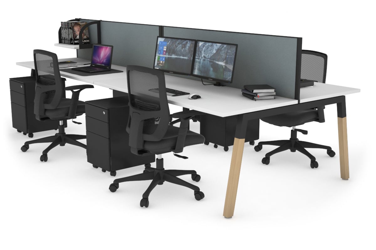 Quadro A Leg 4 Person Office Workstations - Wood Leg Cross Beam [1600L x 700W] Jasonl black leg white cool grey (500H x 1600W)
