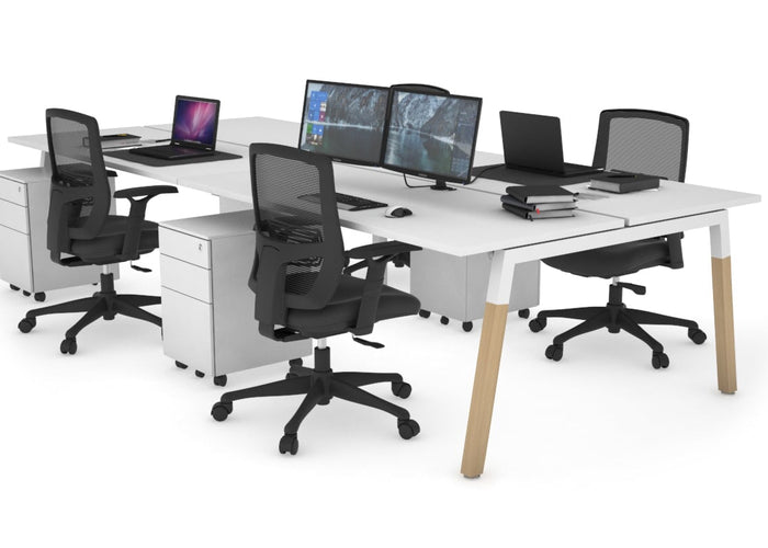 Quadro A Leg 4 Person Office Workstations - Wood Leg Cross Beam [1600L x 700W] Jasonl white leg white none