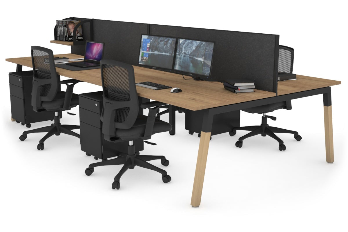 Quadro A Leg 4 Person Office Workstations - Wood Leg Cross Beam [1600L x 800W with Cable Scallop] Jasonl black leg salvage oak moody charcoal (500H x 1600W)