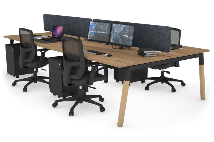 Quadro A Leg 4 Person Office Workstations - Wood Leg Cross Beam [1600L x 800W with Cable Scallop] Jasonl black leg salvage oak dark grey echo panel (400H x 1600W)