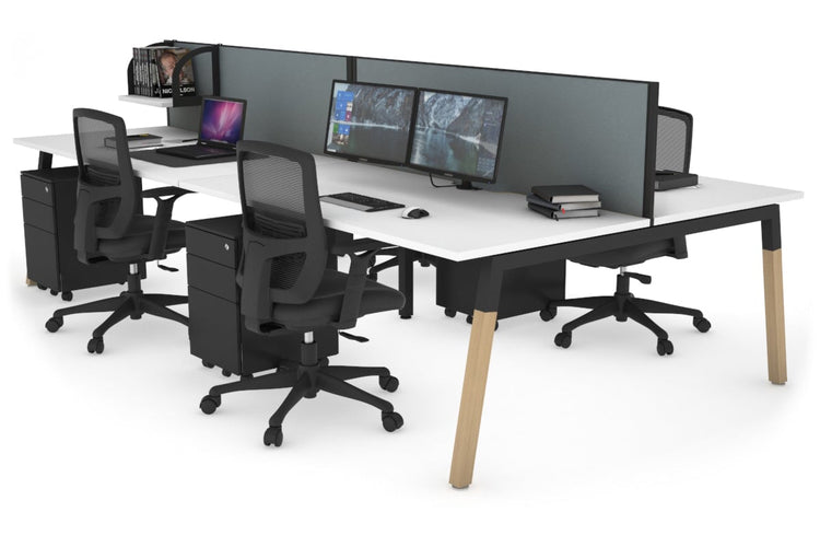 Quadro A Leg 4 Person Office Workstations - Wood Leg Cross Beam [1600L x 800W with Cable Scallop] Jasonl black leg white cool grey (500H x 1600W)