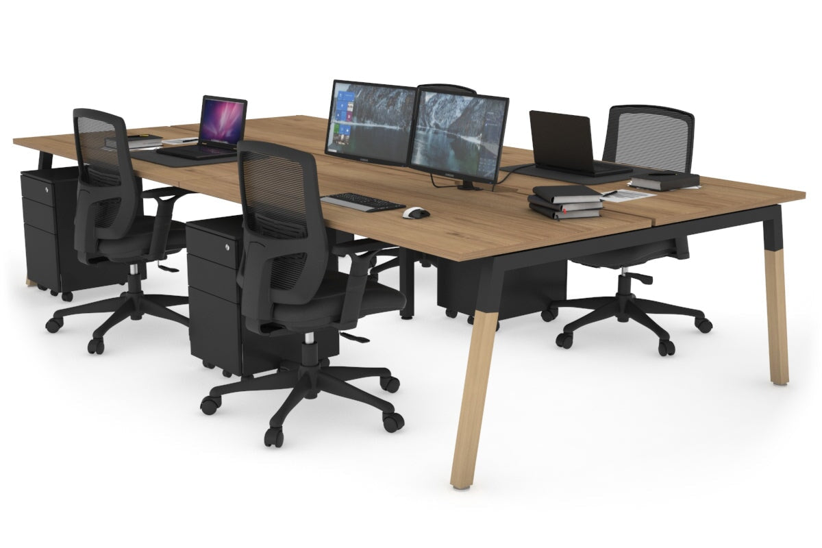 Quadro A Leg 4 Person Office Workstations - Wood Leg Cross Beam [1600L x 800W with Cable Scallop] Jasonl black leg salvage oak none
