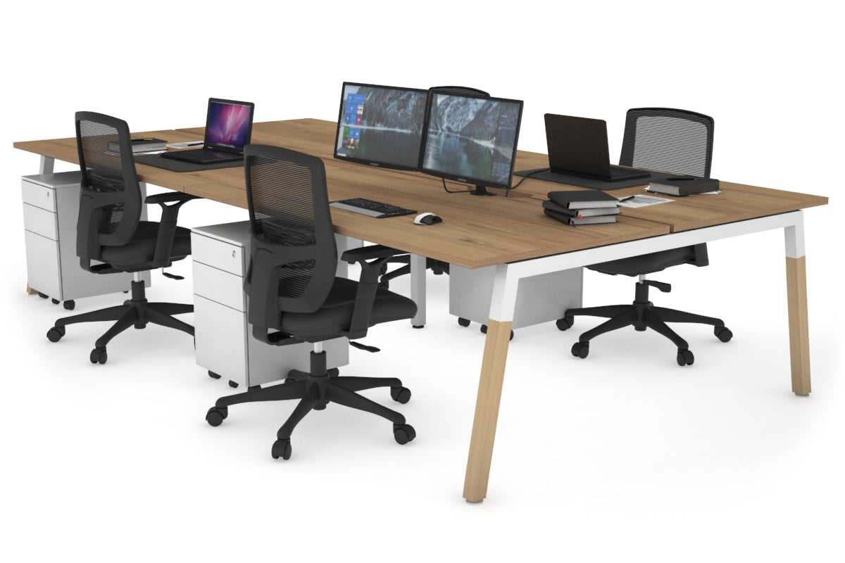 Quadro A Leg 4 Person Office Workstations - Wood Leg Cross Beam [1600L x 800W with Cable Scallop] Jasonl white leg salvage oak none