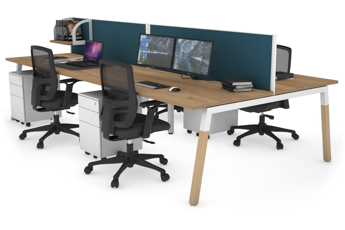 Quadro A Leg 4 Person Office Workstations - Wood Leg Cross Beam [1600L x 800W with Cable Scallop] Jasonl white leg salvage oak deep blue (500H x 1600W)