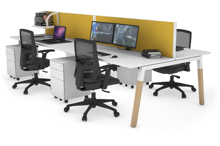 Quadro A Leg 4 Person Office Workstations - Wood Leg Cross Beam [1800L x 700W] Jasonl white leg white mustard yellow (500H x 1800W)