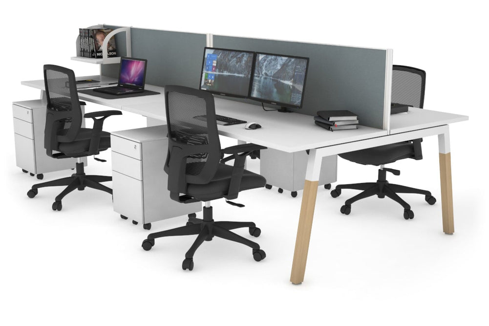 Quadro A Legs 4 Person Office Workstation - Wood Legs Cross Beam [1800L x 700W]-white leg white cool grey (500H x 1800W)