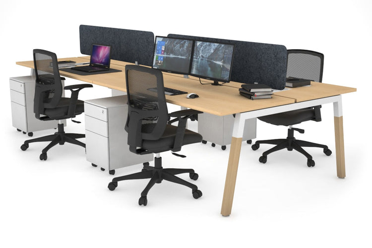 Quadro A Leg 4 Person Office Workstations - Wood Leg Cross Beam [1800L x 700W] Jasonl white leg maple dark grey echo panel (400H x 1600W)