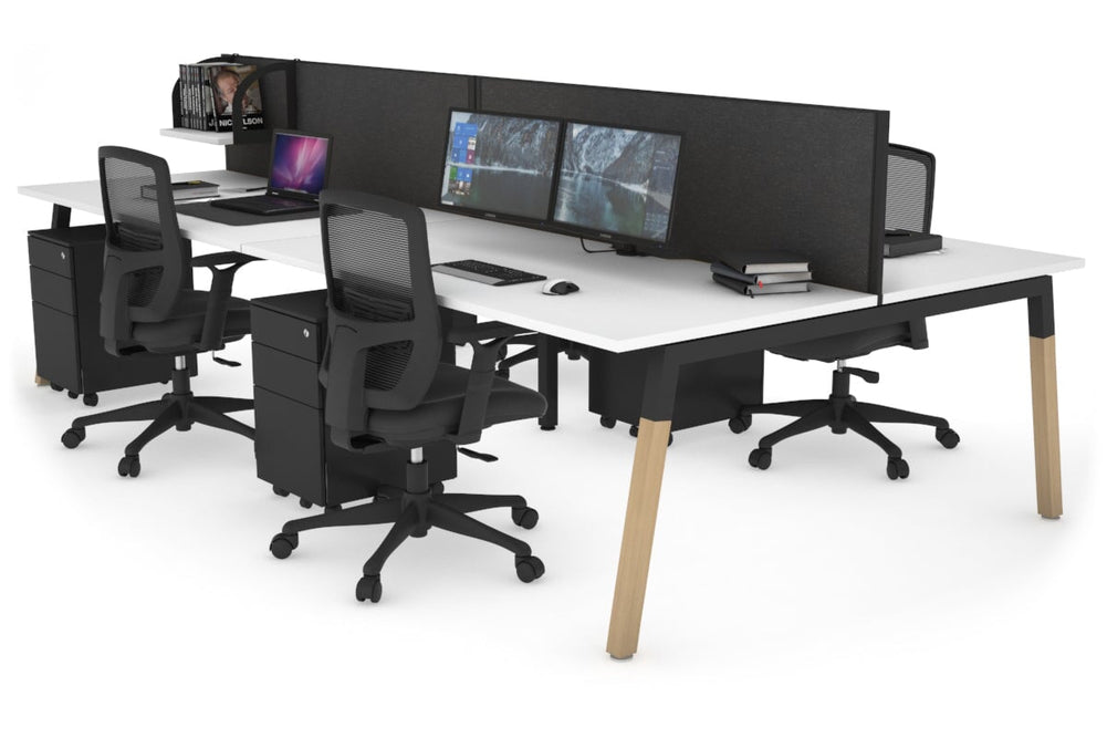 Quadro A Legs 4 Person Office Workstation - Wood Legs Cross Beam [1800L x 800W with Cable Scallop]-black leg white moody charcoal (500H x 1800W)