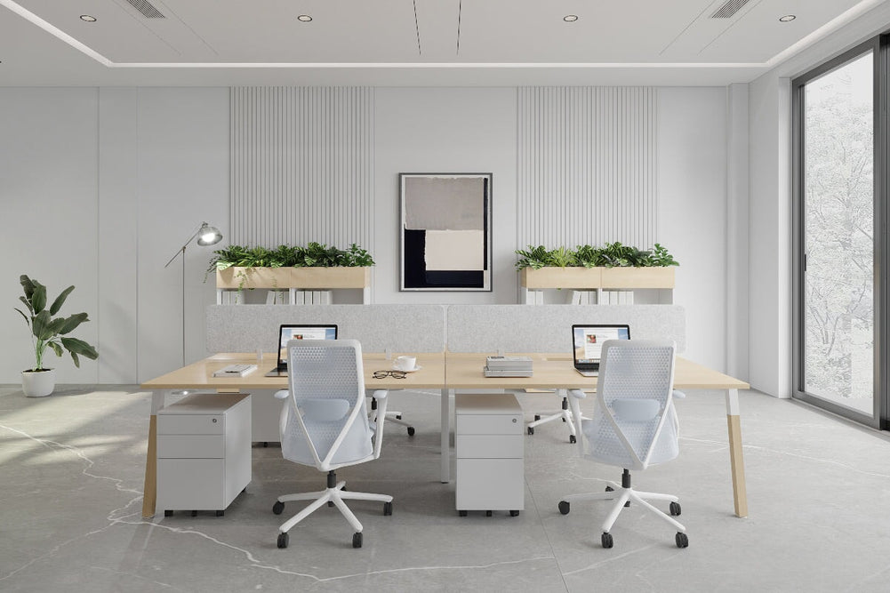 Quadro A Legs 4 Person Office Workstation - Wood Legs Cross Beam [1800L x 800W with Cable Scallop]-black leg dark oak moody charcoal (500H x 1800W)