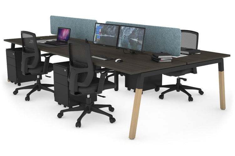 Quadro A Leg 4 Person Office Workstations - Wood Leg Cross Beam [1800L x 800W with Cable Scallop] Jasonl black leg dark oak blue echo panel (400H x 1600W)