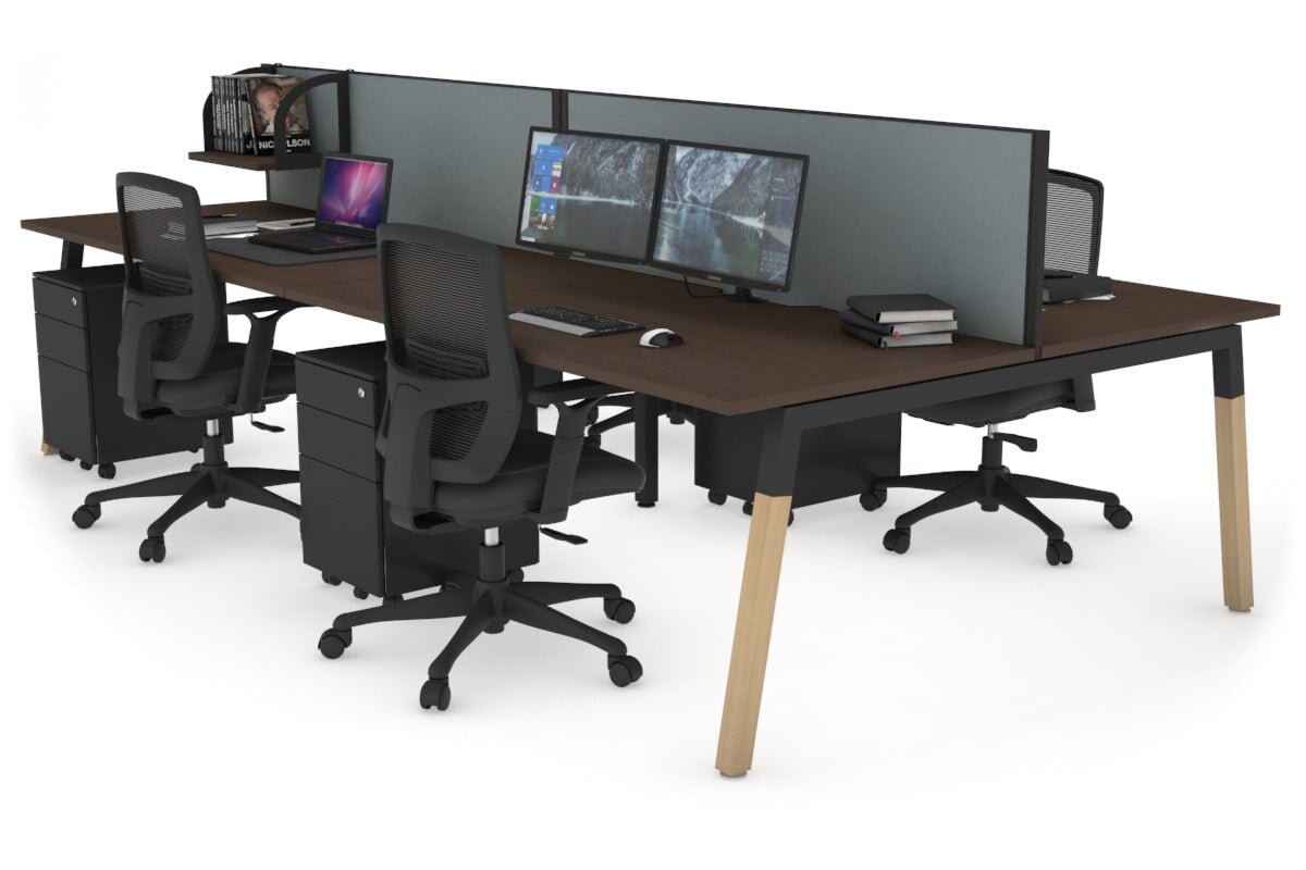 Quadro A Leg 4 Person Office Workstations - Wood Leg Cross Beam [1800L x 800W with Cable Scallop] Jasonl black leg wenge cool grey (500H x 1800W)