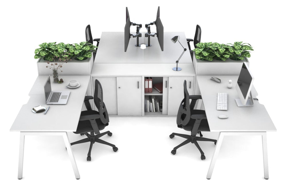 Quadro A Legs 4 Person Workstation with Uniform Spine [4 x (1800x800) with Cable Scallop]-white leg white/white planter 