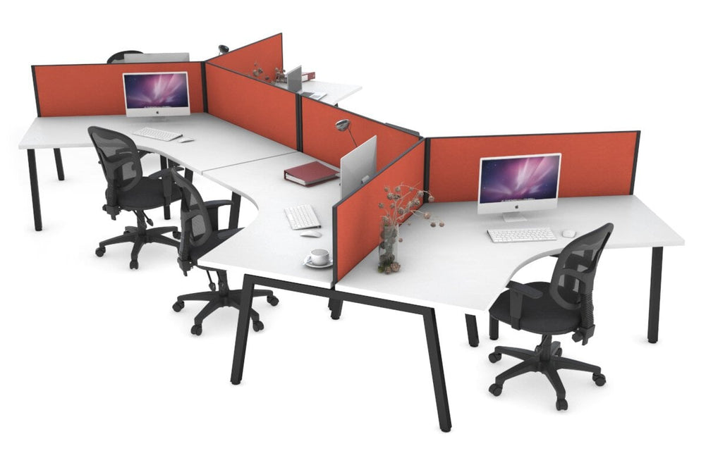 Quadro A Legs 6 Person 120 Degree Office Workstation-black leg orange squash (500H x 1200W) 
