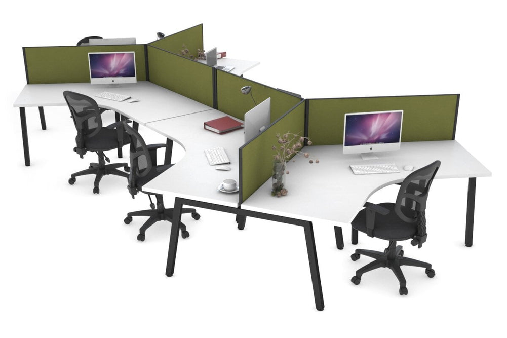Quadro A Legs 6 Person 120 Degree Office Workstation-black leg green moss (500H x 1200W) 