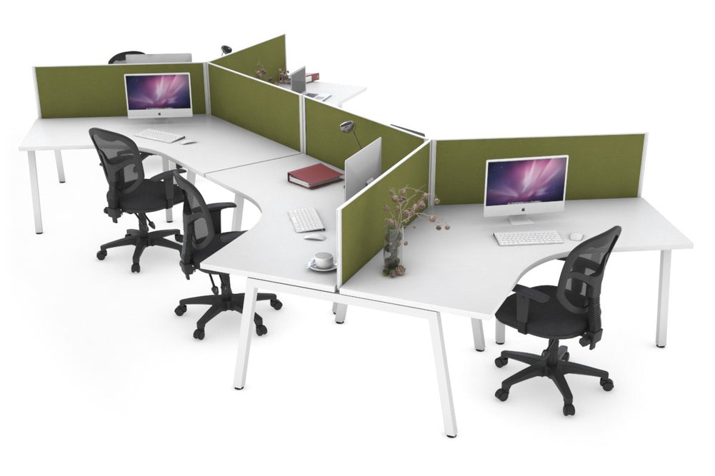 Quadro A Legs 6 Person 120 Degree Office Workstation-white leg green moss (500H x 1200W) 