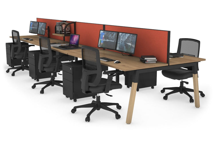 Quadro A Leg 6 Person Office Workstations - Wood Leg Cross Beam [1200L x 700W] Jasonl black leg salvage oak orange squash (500H x 1200W)