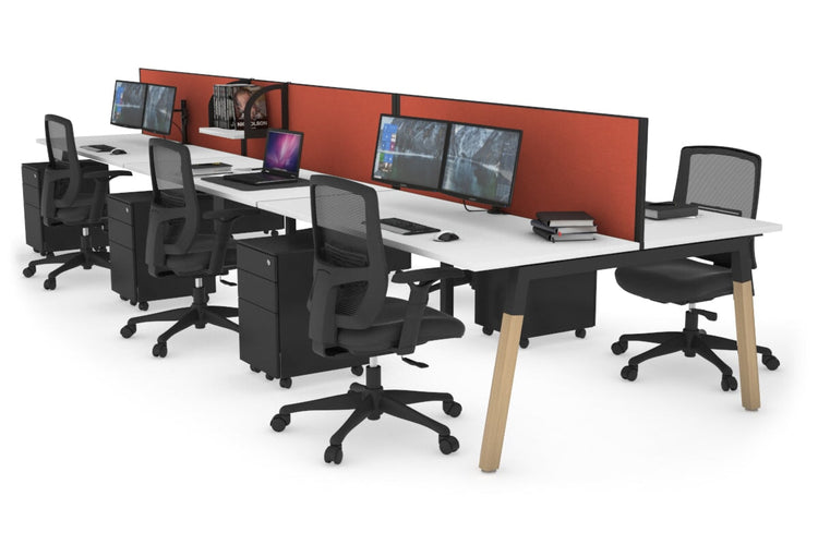 Quadro A Leg 6 Person Office Workstations - Wood Leg Cross Beam [1200L x 700W] Jasonl black leg white orange squash (500H x 1200W)