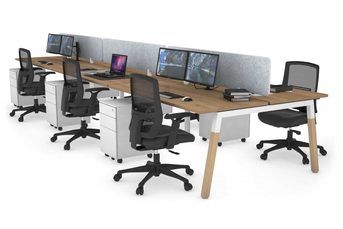 Quadro A Leg 6 Person Office Workstations - Wood Leg Cross Beam [1200L x 700W] Jasonl white leg salvage oak light grey echo panel (400H x 1200W)