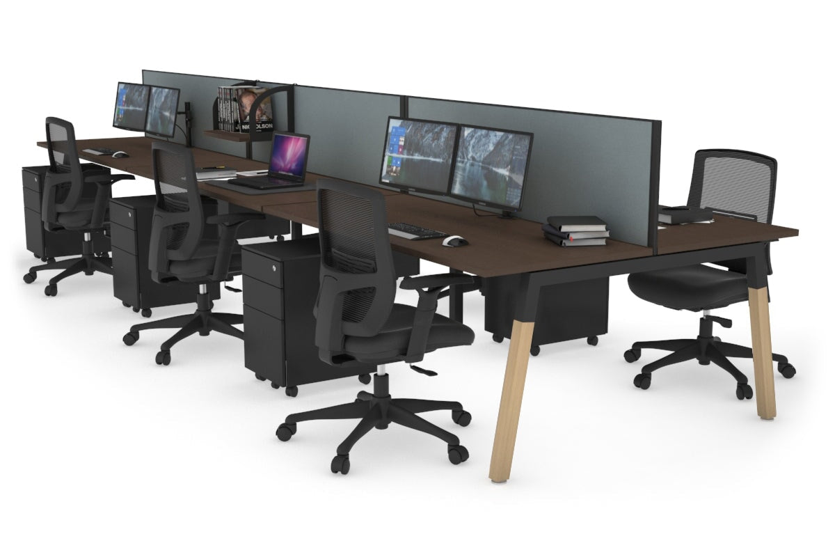 Quadro A Leg 6 Person Office Workstations - Wood Leg Cross Beam [1200L x 700W] Jasonl 